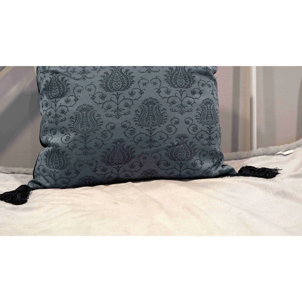 Pier 1 Imports Decor Pillow Blue Tassels Paisley Pattern Velvet